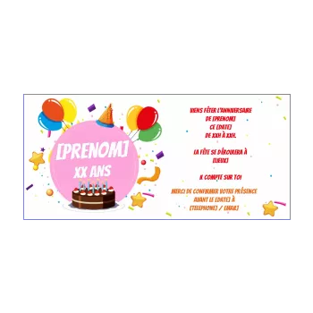 carte invitation anniversaire ballon confettis enfant gateau 