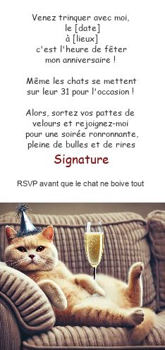 Invitation Anniversaire Champagne Humour Chat virtuelle gratuit