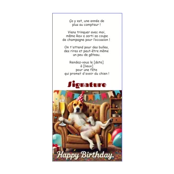 invitation anniversaire champagne humour chien ballon 