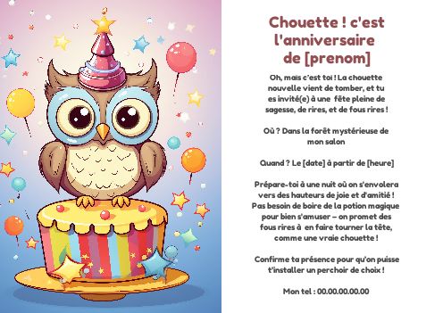 Invitation Anniversaire Chouette Humour Ballon virtuelle gratuit