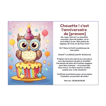 invitation anniversaire chouette humour ballon gateau animaux 
