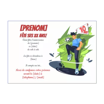 carte invitation anniversaire football ballon dessin enfant sport 