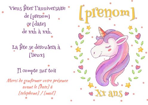 Carte Invitation Anniversaire Licorne Coeur Enfant Gratuit A Imprimer Carte 3487