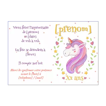 Carte invitation anniversaire Licorne - 3