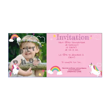 Carte Invitation Anniversaire Licorne Enfant Rose gratuit à imprimer (carte  2618)