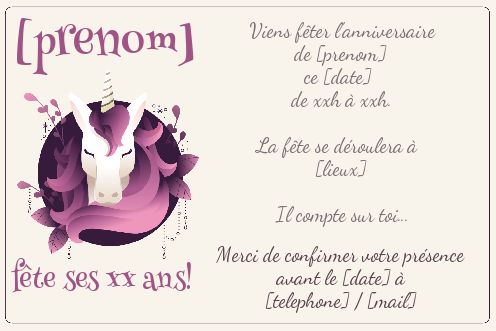 Carte Invitation Anniversaire Licorne Enfant Mauve Gratuit A Imprimer Carte 3338