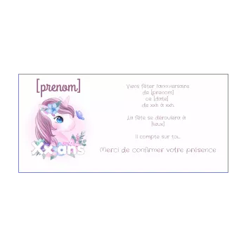Carte invitation anniversaire Licorne - 2