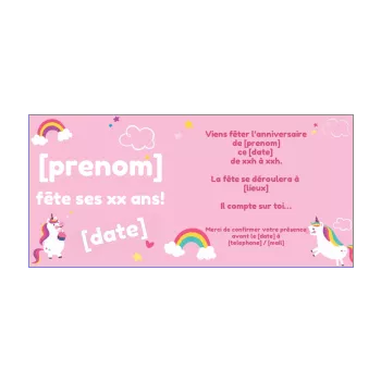Carte d'invitation gratuite bébé Licorne - leblogdegateaudetoiles