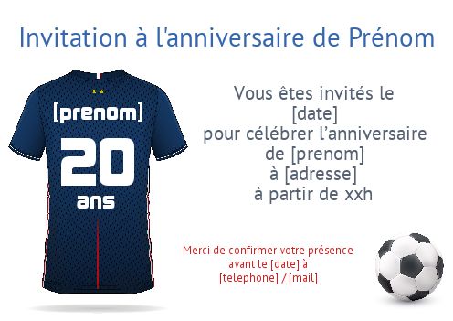 Carte invitation anniversaire garçon Football