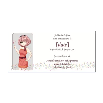 carte invitation anniversaire manga coeur boule fille 