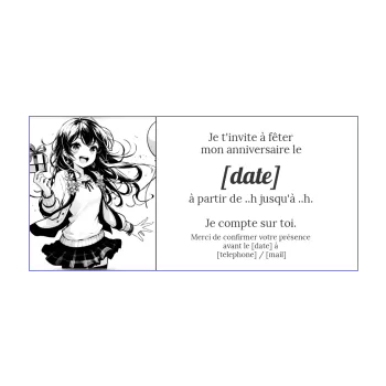 carte invitation anniversaire manga cadeau blanc fille noir 