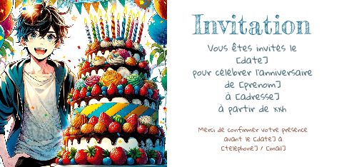 Carte Invitation Anniversaire Manga Ballon virtuelle gratuit