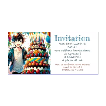 carte invitation anniversaire manga ballon bougie garcon gateau 
