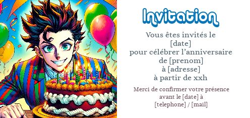 Carte Invitation Anniversaire Manga Ballon virtuelle gratuit