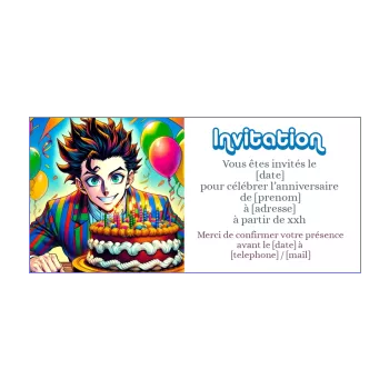 carte invitation anniversaire manga ballon bougie gateau homme 