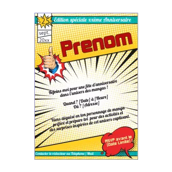 carte invitation anniversaire manga jaune 