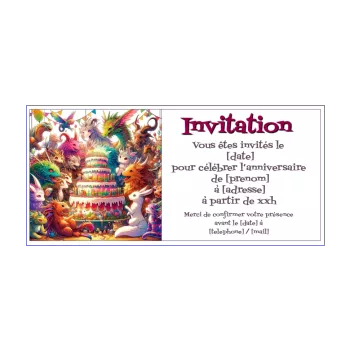 carte invitation anniversaire manga gateau pokemon animaux 