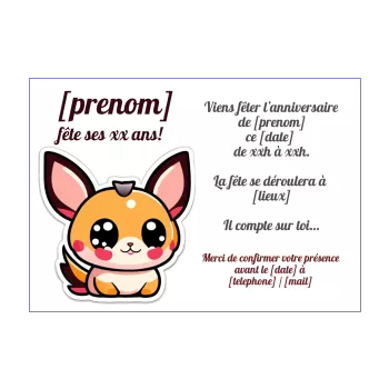 carte invitation anniversaire manga chat enfant pokemon animaux 