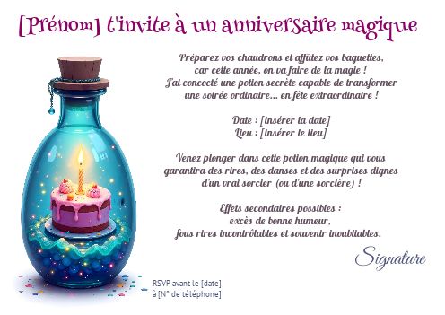 Invitation Anniversaire Humour Gateau Potion virtuelle gratuit