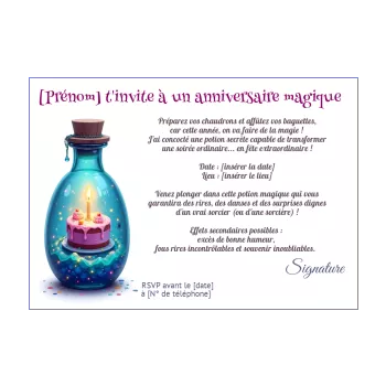 invitation anniversaire humour gateau potion magique sorcier 