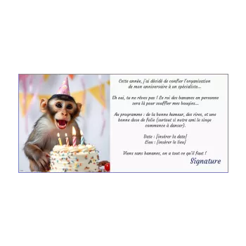 invitation anniversaire humour bougie gateau singe animaux 