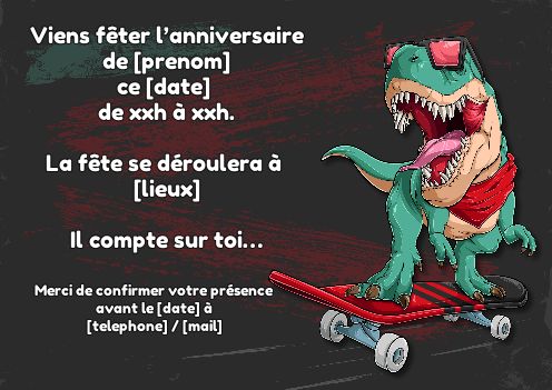 Carte Invitation Anniversaire Dinosaure Enfant Rouge gratuit à imprimer ( carte 4027)