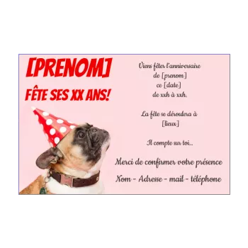 carte invitation anniversaire humour chien enfant fille rose animaux 