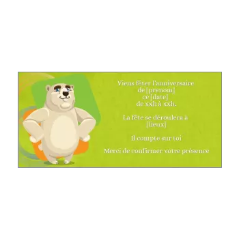 carte invitation anniversaire enfant ours vert animaux 