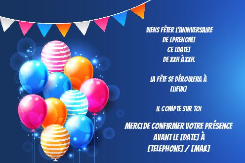 Carte Invitation Anniversaire Enfant Ballon Bleu gratuit à imprimer (carte  3403)