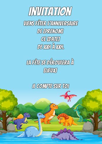Carte Invitation Anniversaire Dinosaure Eau Enfant gratuit à imprimer (carte  4014)