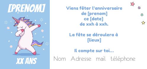 Carte Invitation Anniversaire Licorne Enfant Bleu Gratuit A Imprimer Carte 31