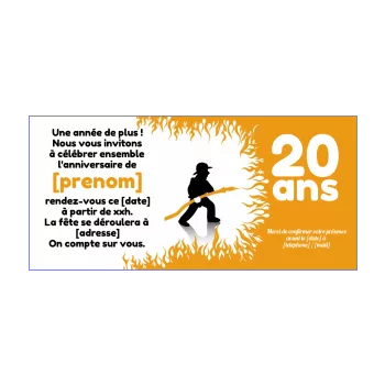 carte invitation anniversaire pompier feu orange 