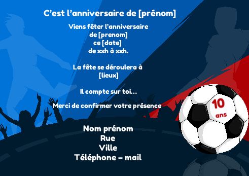 Carte Invitation Anniversaire Football Enfant Sport à imprimer
