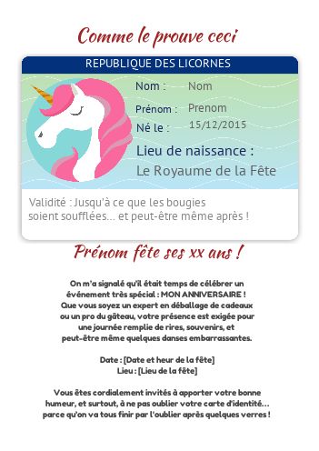 Invitation Anniversaire Carte Identite Humour virtuelle gratuit