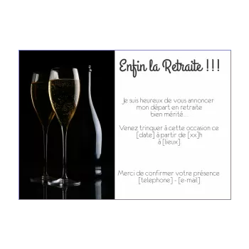 carte invitation bouteille retraite champagne fete noir alcool 