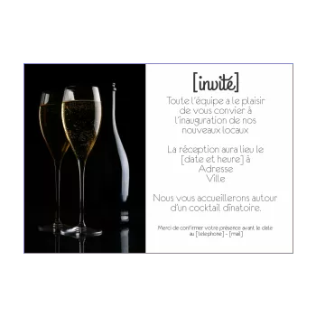 inauguration invitation bouteille commerce champagne local noir alcool 