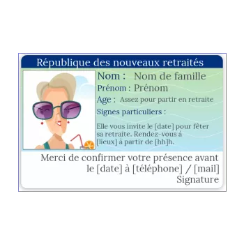 carte invitation retraite carte identite fete humour dessin femme 
