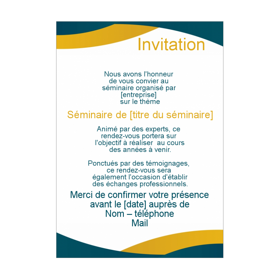 Carte Invitation Reunion Seminaire Bleu Jaune gratuit à imprimer (carte