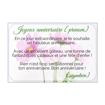 carte joyeux anniversaire blanc fleur rose 