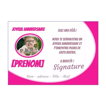 carte joyeux anniversaire enfant fille rose 