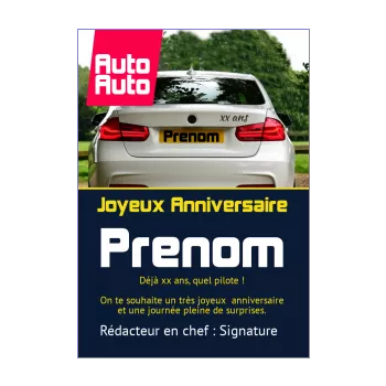 carte joyeux anniversaire journal magazine blanc bleu voiture 