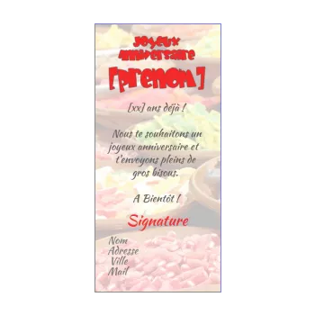 carte joyeux anniversaire bonbon enfant rouge 