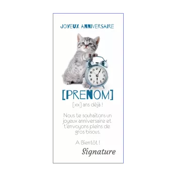 carte joyeux anniversaire chat bleu enfant garcon animaux 