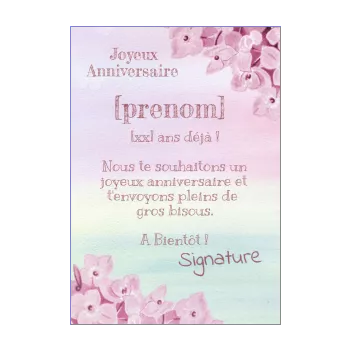 carte joyeux anniversaire enfant fille rose 