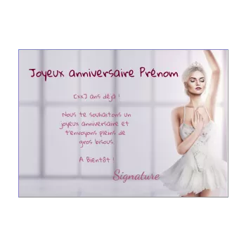 carte joyeux anniversaire danse enfant fille mauve rose 