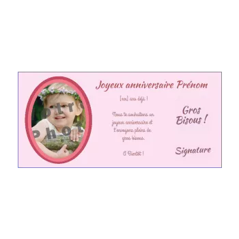 carte joyeux anniversaire enfant fille rose 