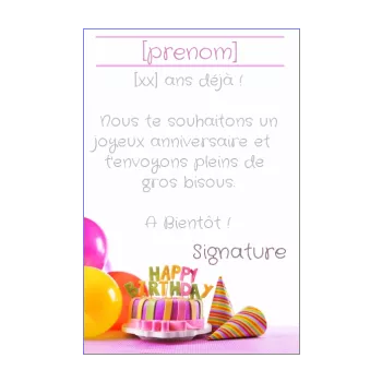 carte joyeux anniversaire ballon enfant gateau rose 