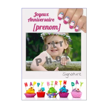 carte joyeux anniversaire enfant fille gateau rose 
