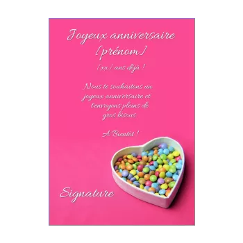 carte joyeux anniversaire bonbon enfant fille rose 