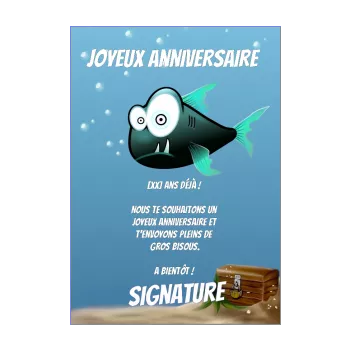 carte joyeux anniversaire bleu dessin enfant poisson animaux 